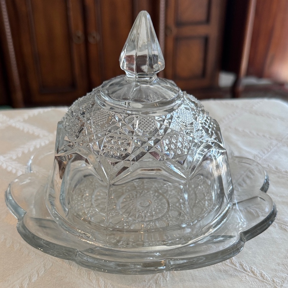 Elegant Vintage Pressed Glass Butter Dish with Lid